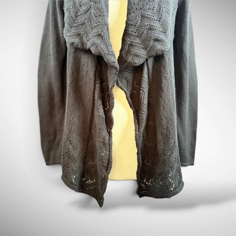 DESIGN HISTORY NWOT Black Cotton Blend Waterfall Front Cardigan, Large - Picture 3 of 9